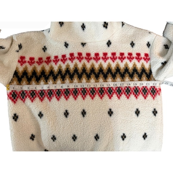 Loft White Sherpa Turtleneck Sweater Geometric Pattern Women's Size Medium - Picture 3 of 4